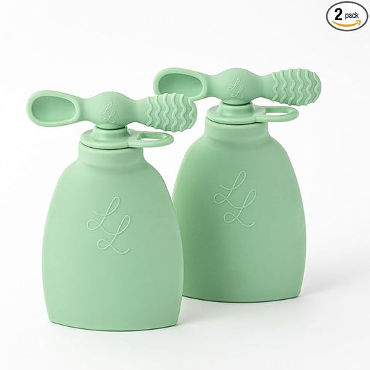 Nontoxic Reusable Baby Food Pouches - Premium Food Grade Silicone - BPA & PFAS Free - Leak-Proof Design - Easy to Clean and Dishwasher Safe (Green)