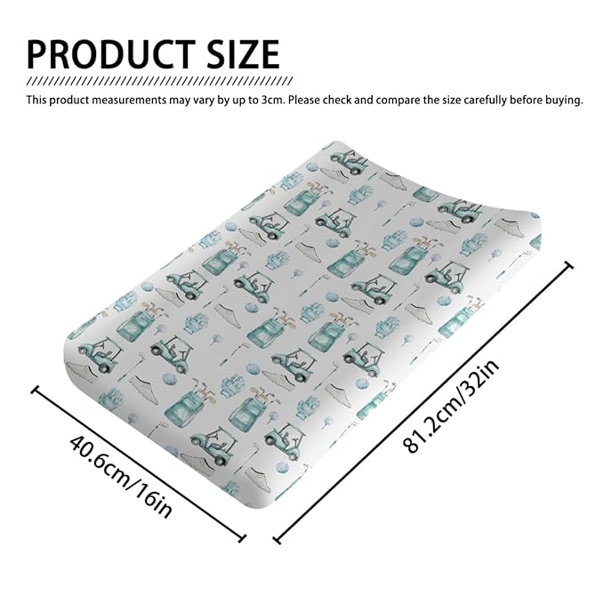 Watercolor Golf Sports Balls Gloves Shoes Pattern Baby Changing Pad Cover, Unisex Golf Theme Nursery Diaper Changing Table Pad Mat Sheet for Boys Girls-16x32