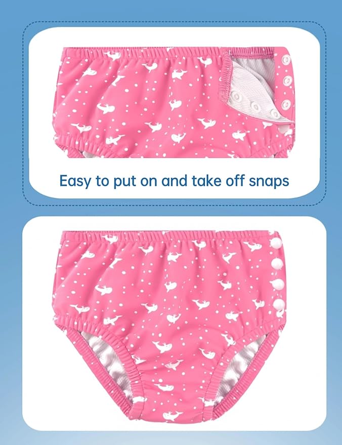 weVSwe Baby Swim Diaper Reusable Washable Baby & Toddler Breathable Adjustable Snap for Newborn Pink Whale 6-12 Months