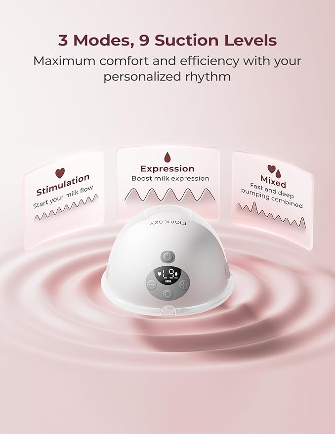 Momcozy M5 Smart APP Controlled Wearable Breast Pump, Hands-Free Wireless Electric Pump, 3 Modes 9 Suction Levels, BPA-Free, Portable Lightweight, 24mm Flange, 1-Pack Quill Gray