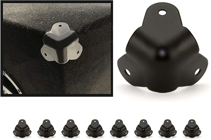 MIYAKO USA Set of 8-1.5" Speaker Cabinet/Amp Corners Protector / 3 Leg Black Powder Coat, Rounded - Super High Strength Black Coated Steel for Long Durability (21-815)