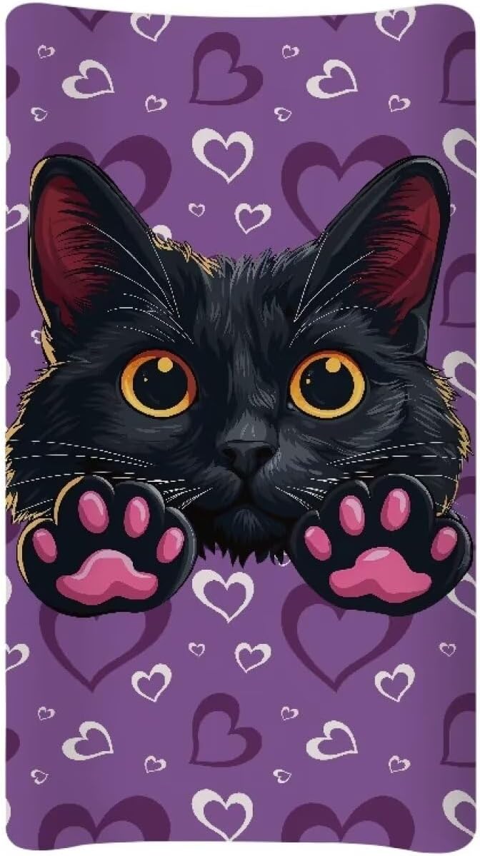 Purple Heart Cat Changing Pad Covers Soft Baby Change Table Covers Breathable Change Sheet Fit for Most Baby Diaper Change Pads Machine Washable