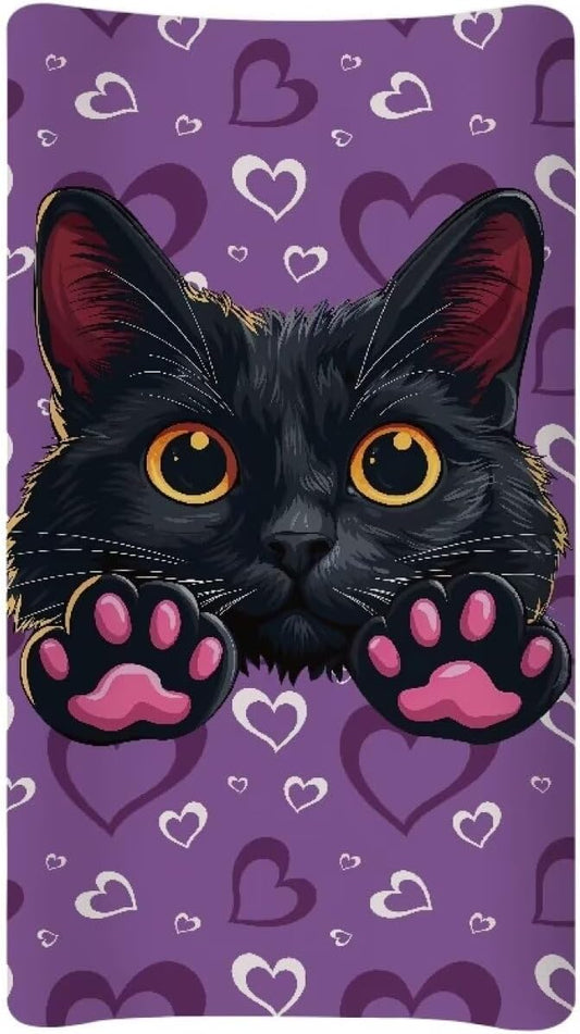 Purple Heart Cat Changing Pad Covers Soft Baby Change Table Covers Breathable Change Sheet Fit for Most Baby Diaper Change Pads Machine Washable
