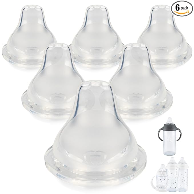 Sippy Cup Nipples for NUK Active Sippy Cup and Learner Cup,Variable Flow, Silicone Replacement Nipple,6+ Months,6 Count