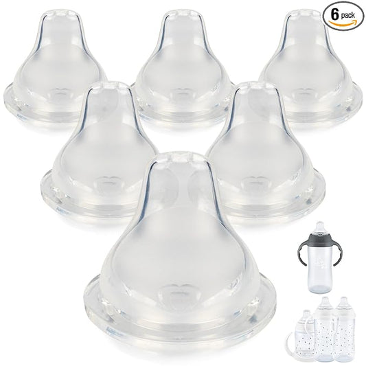 Sippy Cup Nipples for NUK Active Sippy Cup and Learner Cup,Variable Flow, Silicone Replacement Nipple,6+ Months,6 Count