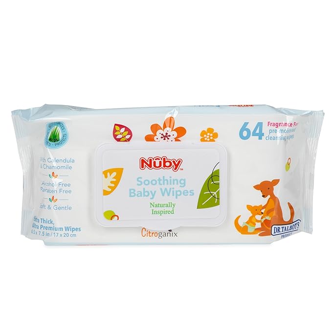 Nuby's Soothing Ultra Premium Baby Wipes Naturally Inspired with Chamomile, Aloe, and Citroganix, Fragrance Free, Extra Thick, 512 Count