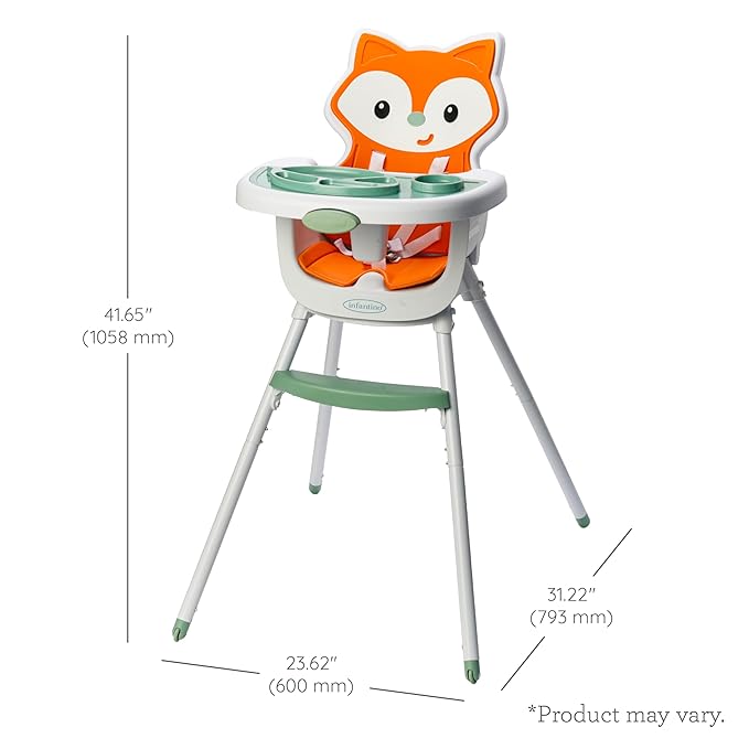 Infantino Grow-with-Me 4-in-1 Convertible High Chair, Fox-Theme, Space-Saving Design, Booster and Toddler Chair for Infants & Toddlers 3M-36M