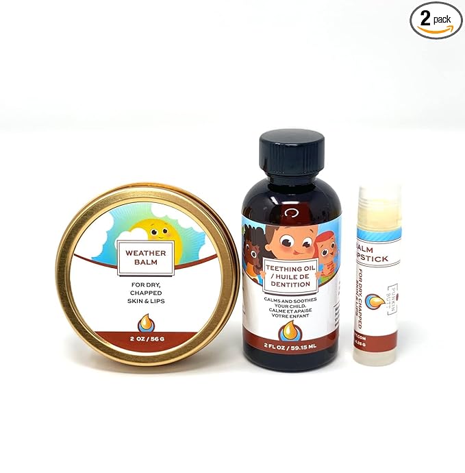 Punkin Butt Teething Oil and Baby Weather Balm Set for Sore Gum Relief and Dry Chapped Skin from Drool Rash | All Natural, Organic, Safe for Infants, Chemical-Free