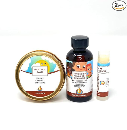 Punkin Butt Teething Oil and Baby Weather Balm Set for Sore Gum Relief and Dry Chapped Skin from Drool Rash | All Natural, Organic, Safe for Infants, Chemical-Free