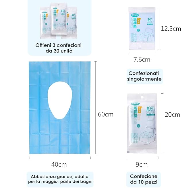 Disposable Toilet Seat Covers - 30 Counts Waterproof Individually Wrapped Portable Travel Toilet Seat Covers for Adults Kids Toddler Potty Training Public Toilet, Lengthened Size 16x24 Inch, 3 Packs
