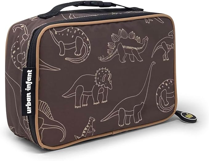 Urban Infant Yummie Kids Lunch Box Insulated Bag - Toddler Boys and Girls – Perfect for Daycare Preschool Travel Snacks – Allergy Alert Cards - Fits Bento Boxes - Dinosaurs