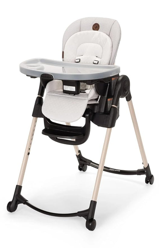 Maxi-Cosi Minla 6-in-1 High Chair for Babies & Toddlers, Portable Foldable Highchair, EcoCare Fabric, 9 Heights, 5 Reclines, 4 Tray Positions, Onyx Sand