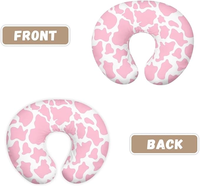 Pink Cow Print Nursing Pillow Covers for U-Shaped Breastfeeding Pillow Cowhide Nursing Pillow Case Slipcover Hidden Zipper Design Soft and Skin-Friendly