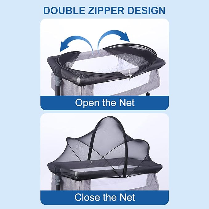 Mosquito Net for Baby Crib to Keep Insects/Bugs/Cats Out, Toddler Bassinet Bedside Sleeper Crib Tent Safety Net with Two-Way Zippers & Storage Bag, Breathable Mesh Holes, Black