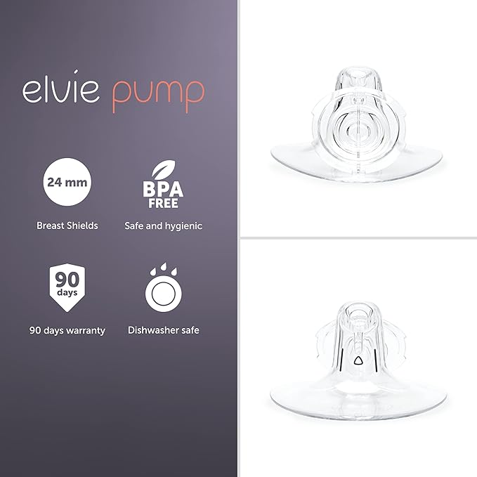 Elvie Breast Pump Breast Shield - 24mm - Nipple Flange for Pumping Breast Milk - Accessories & Breastfeeding Essentials for Electric Pumps - BPA Free, Dishwasher Safe - 2 Pack