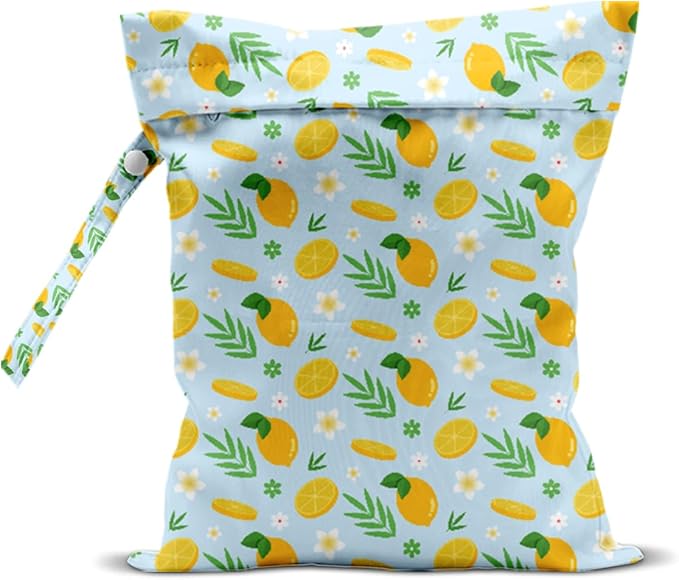 Wet Bag, Wet Dry Bag, Waterproof Swim Bags, Machine Washable Reusable Bags for Beach, Pool, Diapers, and Dirty Yoga Gym Clothes(Modern Ditsy Lemon Pattern