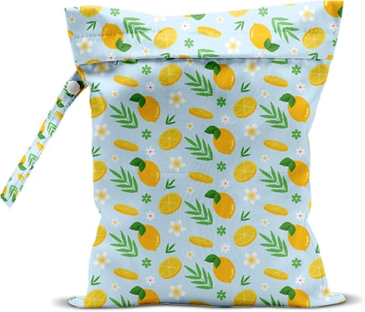 Wet Bag, Wet Dry Bag, Waterproof Swim Bags, Machine Washable Reusable Bags for Beach, Pool, Diapers, and Dirty Yoga Gym Clothes(Modern Ditsy Lemon Pattern