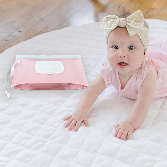 cephira Baby wipes dispenser，portable baby wipes holder for outdoor, Refillable baby wipes container, on the go wet wipe pouch for travel, resuable wipes dispenser for hiking (Pale Pink)