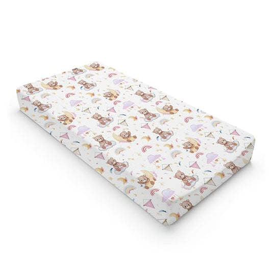 Cartoon Cute Bear Girl Changing Pad Covers Pink Bear Rainbow Moon Stars Clouds Leaf Baby Change Table Sheets Cover for Boys Girls Soft Stretchy Diaper Changing Table Mats 32''x16''