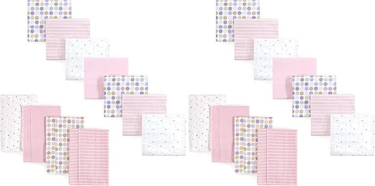 Luvable Friends Unisex Baby Cotton Flannel Burp Cloths and Receiving Blankets, 11-Piece, Pink Dots, One Size (Pack of 2)