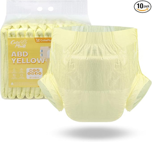 CutiePlusU Disposable Adult Diaper Heavy Absorption Dry Surface All Night- Yellow 10 Pieces (Medium 28"-38")