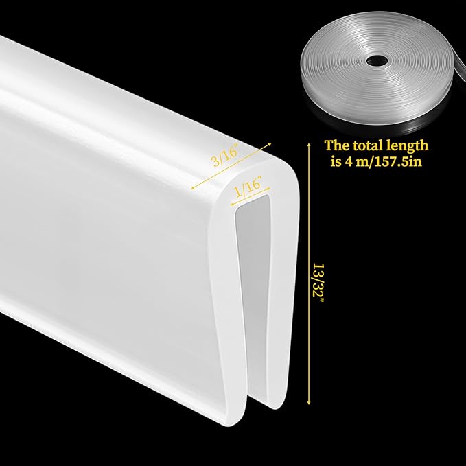 Rubber Edge Trim, U Channel Edge Protector Flexible Proof Edges Trims for Sharp Edges Clear 1/16" Slot, Fit for 0-3/32" Guard Protectors for Sheet Metal, Car Doors, Hatches, Table Corners 13Ft