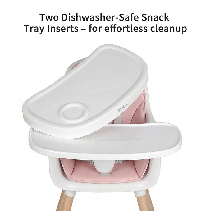 Baby High Chair, Wooden Highchair with Removable Tray, Adjustable Legs, Cushion, 5-Point Harness and Footrest for Infants, Baby, Toddlers, Pink