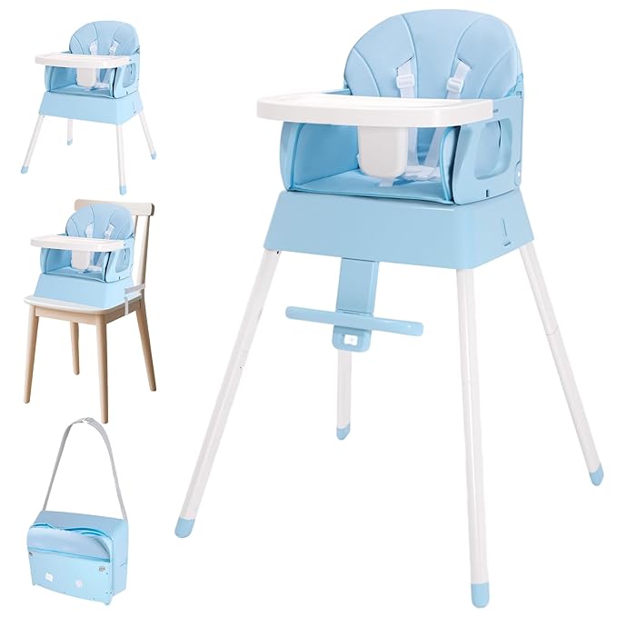 4 in 1 Portable Baby Highchair Convertible High Chair for 6-36 Months Babies and Toddlers, Foldable Carry Small Box, High Chair, Infant Booster Seat, Dining Chair, Easy to Carry and Store (Blue)