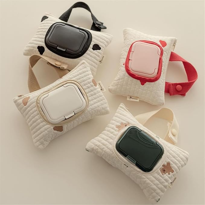 Embroidered Bear Stroller Wet Wipe Pouches Portable Baby Wipe Holder Embroidery Baby Wipes Storage Bag for Travel