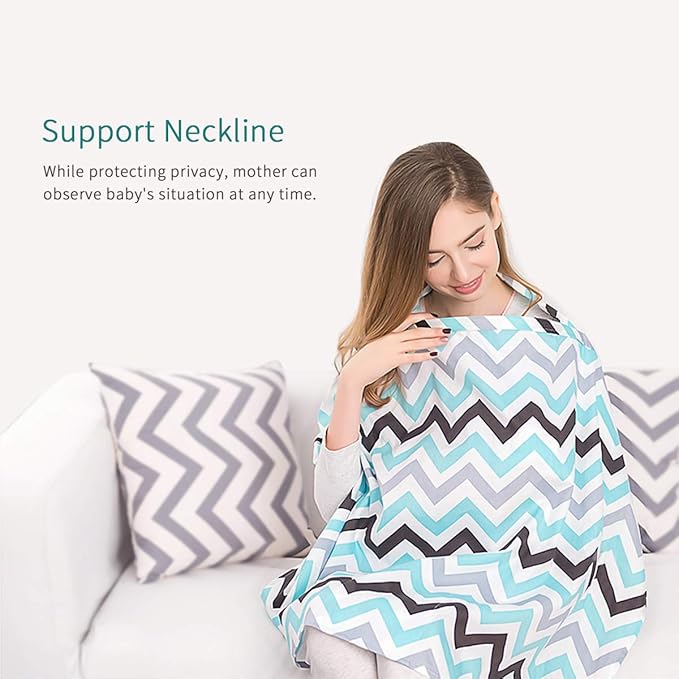 SONARIN Stripes Premium Breastfeeding Nursing Covers,4 in 1 Multifunction,with Storage Bag & Towel Corners,Nursing Scarf,Breathable & Lightweight(Blue & Grey)