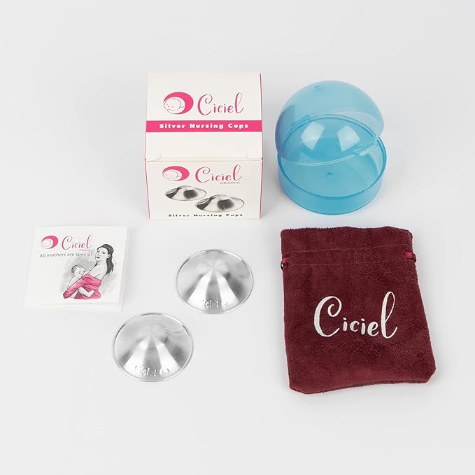 The Original Silver Nursing Cups - Nipple Shield - Breastfeeding Essentials Must Haves - Nipple Shields for Breastfeeding Newborn - (Regular (Blue Case))