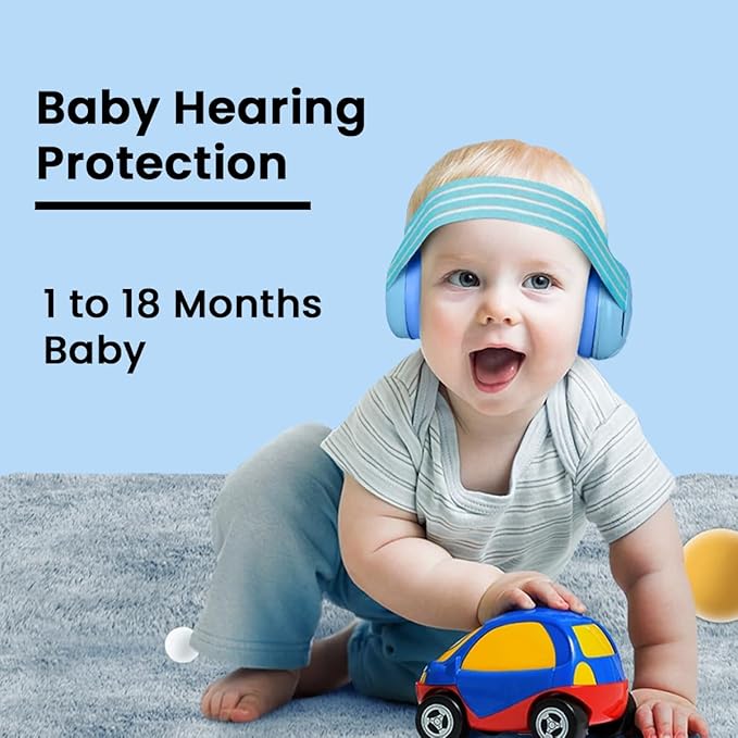 Baby Hearing Protection | Noise Canceling Ear muffs for Babies up to 18 months with Elastic Headband | Baby Airplane Essentials | Headphones for Noise reduction