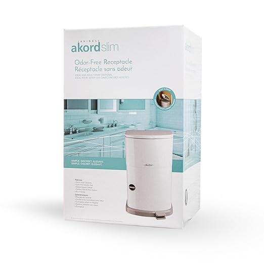 Janibell Akord Slim Can (M280DA) Bundle – 7 Gallon Adult Diaper Pail with Pre-Installed Liner + 1 Additional Continuous Refill