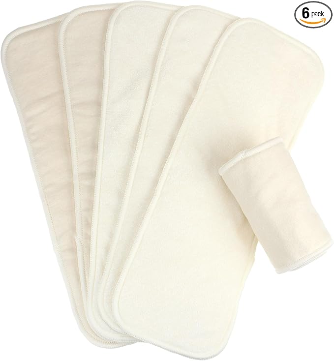 Mama Koala 6-Layer Natural Cotton Cloth Diaper Inserts, Adjustable and Reusable for Any Baby Cloth Diaper(6 Pack)