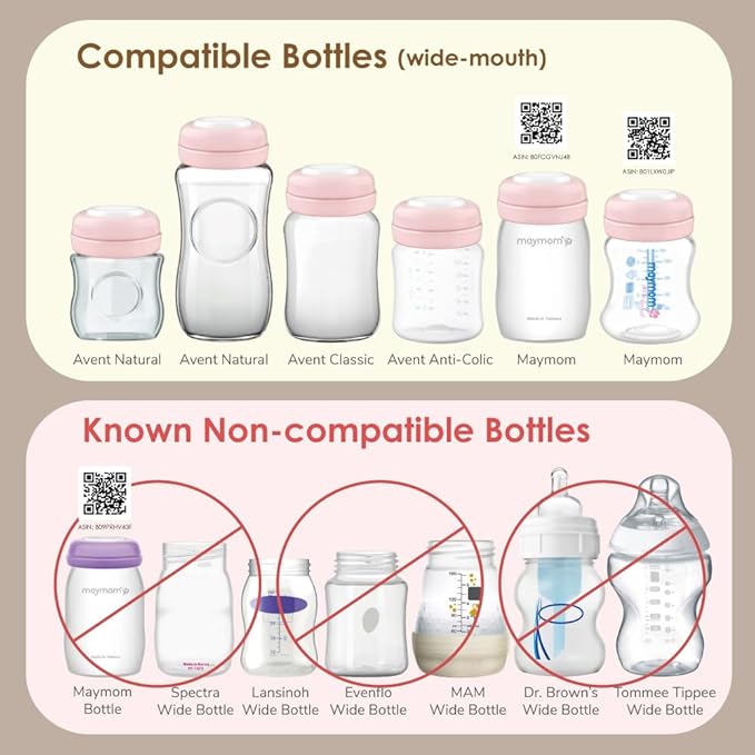 Maymom Screw Lids Aka Travel Caps with Rewritable Sealing Disc Compatible with Avent, Maymom Wide Mouth Bottles; Cap Replace Avent Natural Bottle Sealing Ring and Sealing Disc, 4pcs. (Pink)