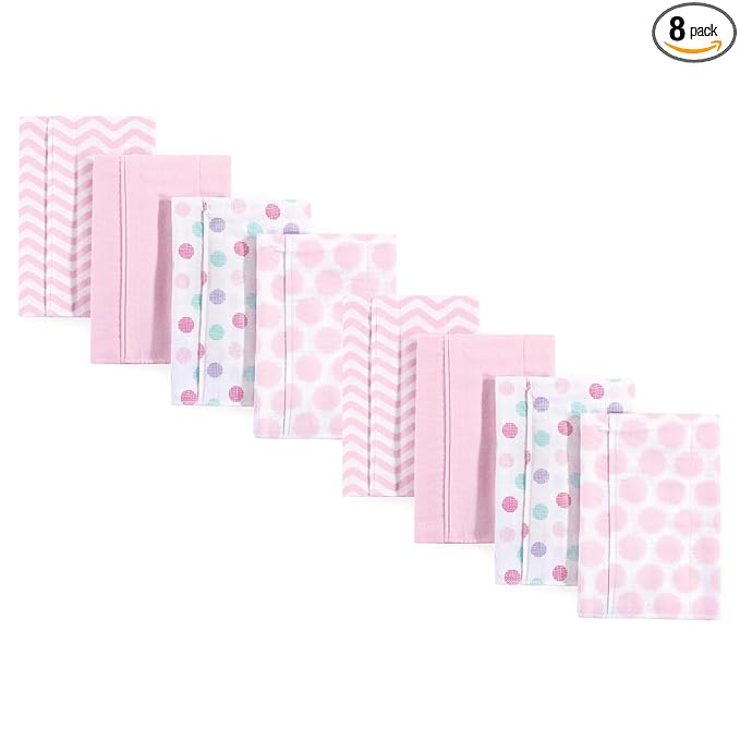 Luvable Friends Cotton Poly Flannel Burp Cloths Multipack, Pink Dots Chevron 8-Pack, One Size