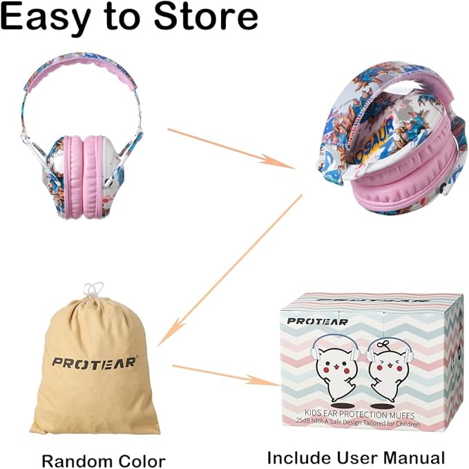 Kids Hearing Protection,25dB NRR Noise Reduction,Sound Proof for Kids,Toddler,Safety Earmuffs for Concert,Airplane,Autism,Monster Jam,Travel,School- Pink Dinosaur