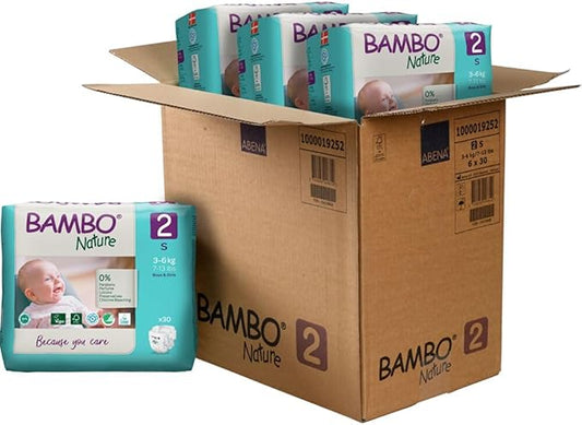Bambo Nature Hypoallergenic Baby Diapers, Eco-Labeled Diapers, Enhanced Leakage Protection, Totally Chlorine-Free, Skin Friendly, and Super Absorbent - Size 2 (180 Count)