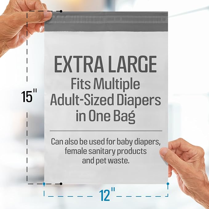 IMPRESA Disposable Adult Diaper Bags - 12 x 15 in, Pack of 75 Leak-Proof, Tear-Resistant & Odor-Proof Adult Incontinence Disposal Bags - Unscented