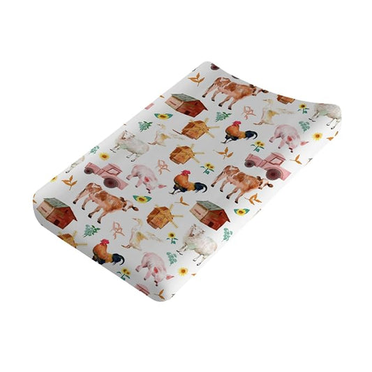 Watercolor Farm Animals Changing Pad Cover Barn Cow Lamb Pig Hen Duck Tractor Baby Diaper Changing Table Sheets for Boys Girls Soft Stretch Fitted Baby Changing Table Mats Covers 32''x16''