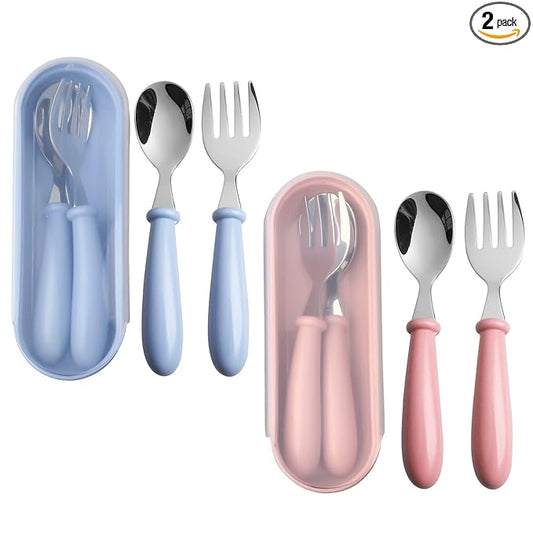 4 Pcs Toddler Utensils, Toddler Forks and Spoons,stainless Steel Baby Utensils Baby Silverware Set with Storage Box for Safe Dining