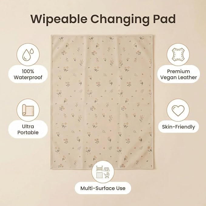 Vegan Leather Baby Changing Mat - Wipeable Portable Changing Pad, Foldable Travel Changing Mat for Baby, Newborns Toddlers Shower Gifts (Flower,20"*28")