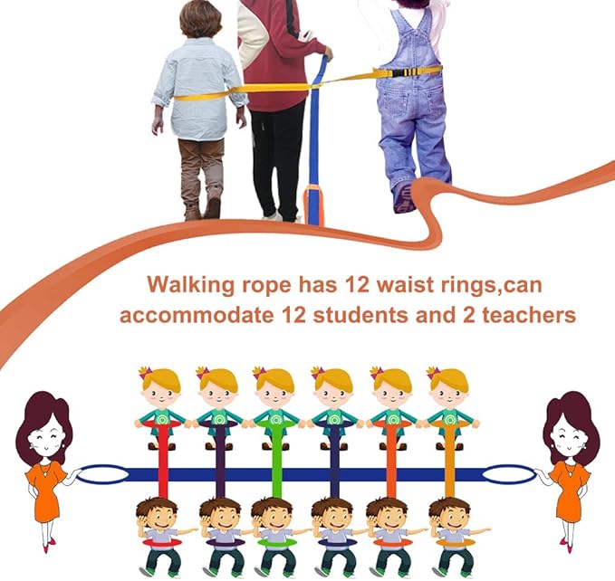 Preschool Walking Rope with Rings Toddlers Child Leashes for Kids 2 to 12 Line Up Safety Wrist Strap with Handles Color Tether Daycare Must Haves Outdoor Supplies (Support 2 Adult & 12 Children)