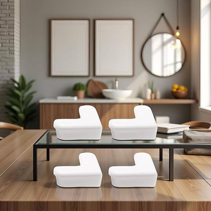 4-Pack White Corner and Edge Protectors - Self-Adhesive Bumpers for Furniture, Desks and Tables, Shock-Absorbing Guards for Home and Office Use