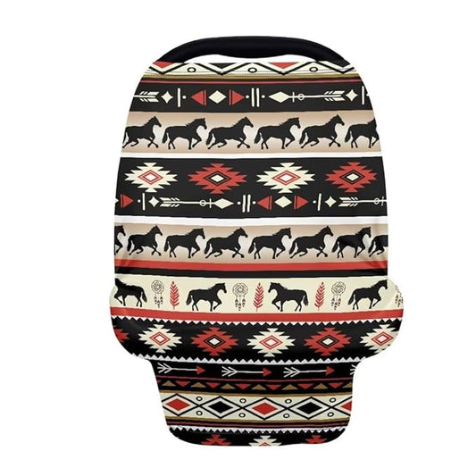 Coldinair Tribal Horse Aztec Baby Car Seat Cover,Soft Breathable Nursing Cover,Multi-use Baby Stroller and Carseat Cover,Breastfeeding Covers