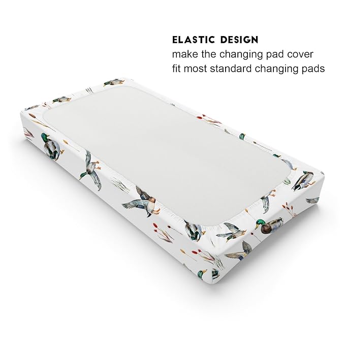 Watercolor Mallard Duck Hunting Changing Pad Cover Duck Hunting Nursery Decor Change Table Sheets for Baby Boy Girl Wild Duck Leaves Soft Breathable Stretchy Snug Fitted Changing Table Mats 32''x16''