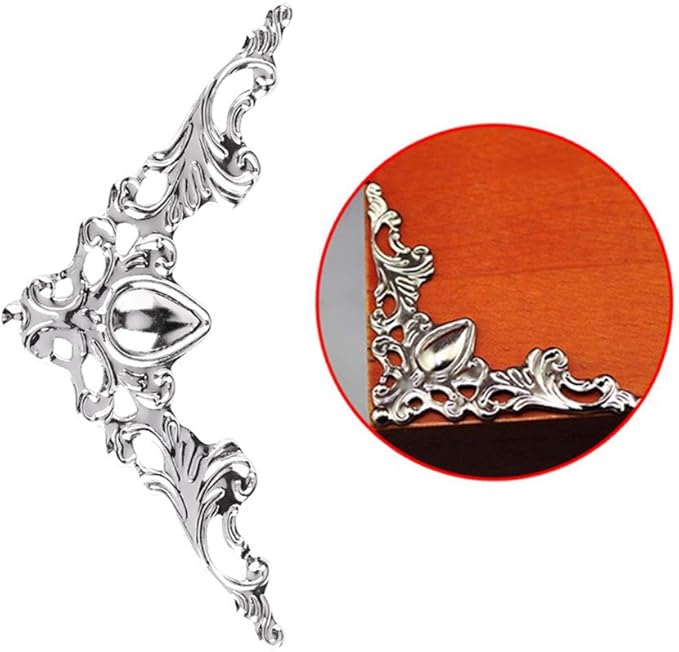Hilitand 20pcs Antique Metal Corner Protectors - Decorative Corner For Book Furniture Dressers Jewelry Boxes (Silver White)