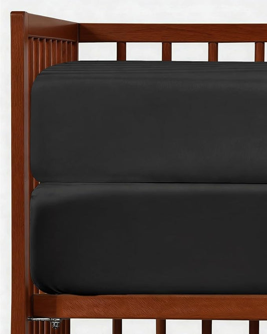 2-Pack Mini Crib Sheets Fitted - Pack N Play Sheets for Pack and Play Mattress - Stretchy Soft Microfiber Playard Bedding - Mini Toddler Bed Cover for Boys & Girls - Oeko-Tex - 38 x 24in, Black Duo