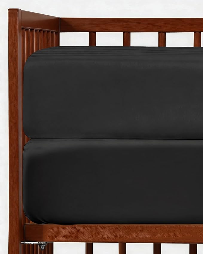 Baby Crib Sheets for Boys & Girls - Pack of 2 Fitted Microfiber Crib Sheets for Standard Crib & Toddler Mattress - Soft, Breathable & Wrinkle Free - Machine Washable, Oeko Tex - 52x28x8in - Black Duo