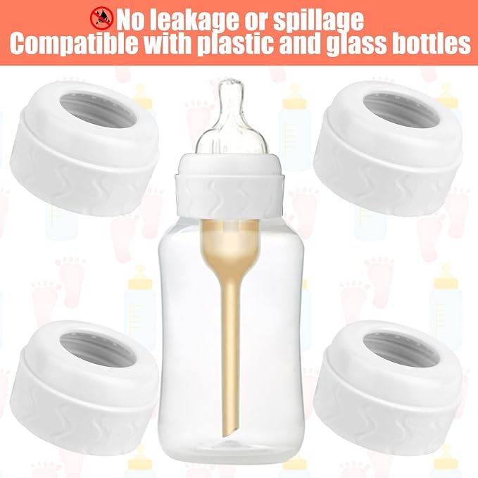 6pcs Replacement Bottle Nipple Collars Rings for Dr. Brown's Narrow Plastic & Glass Bottles 4oz & 8oz, No Leak BPA Mess Free Caps Nipple Ring Spill Proof Baby Feeding Parts Accessories (White)
